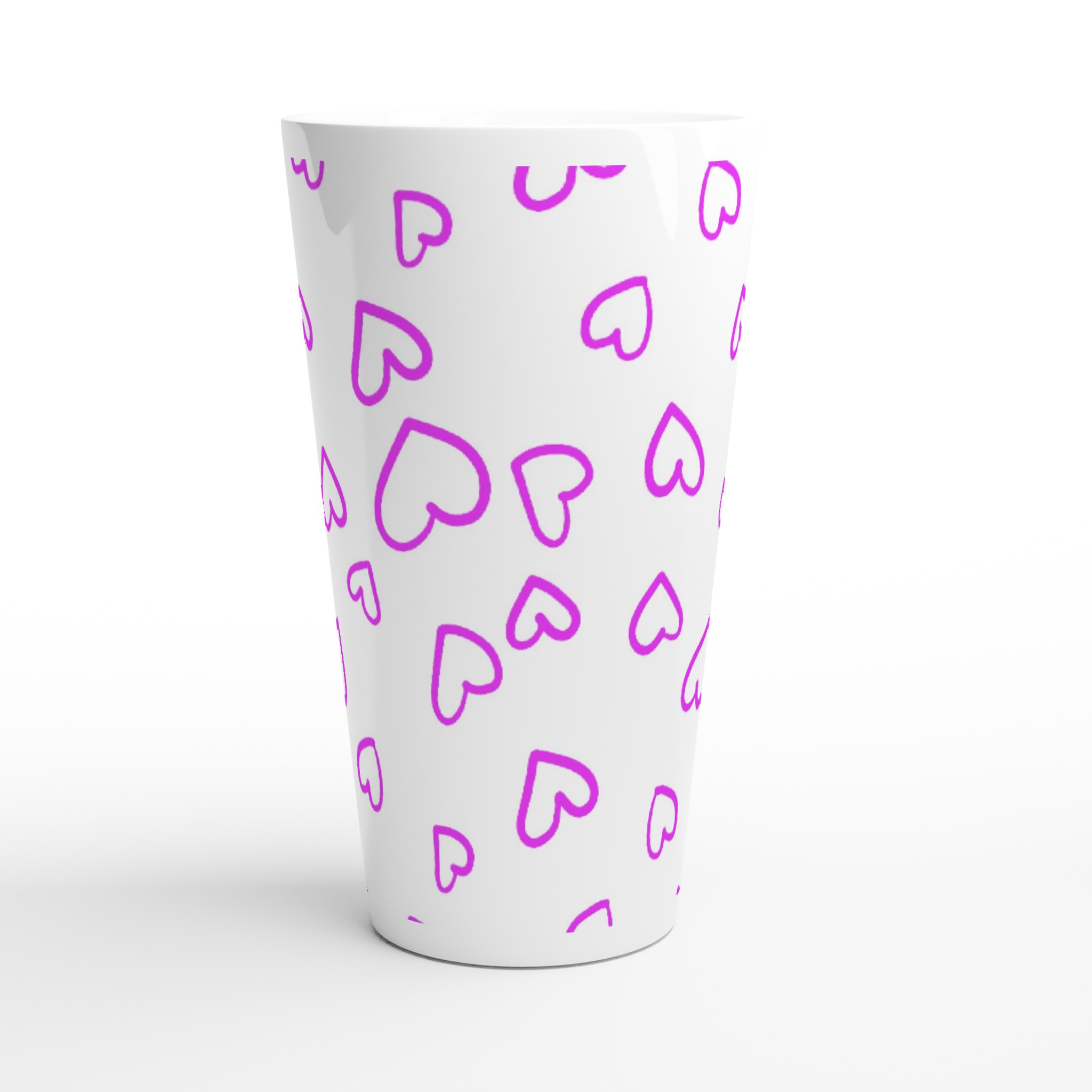 White Latte 17oz Ceramic Mug with pink hearts
