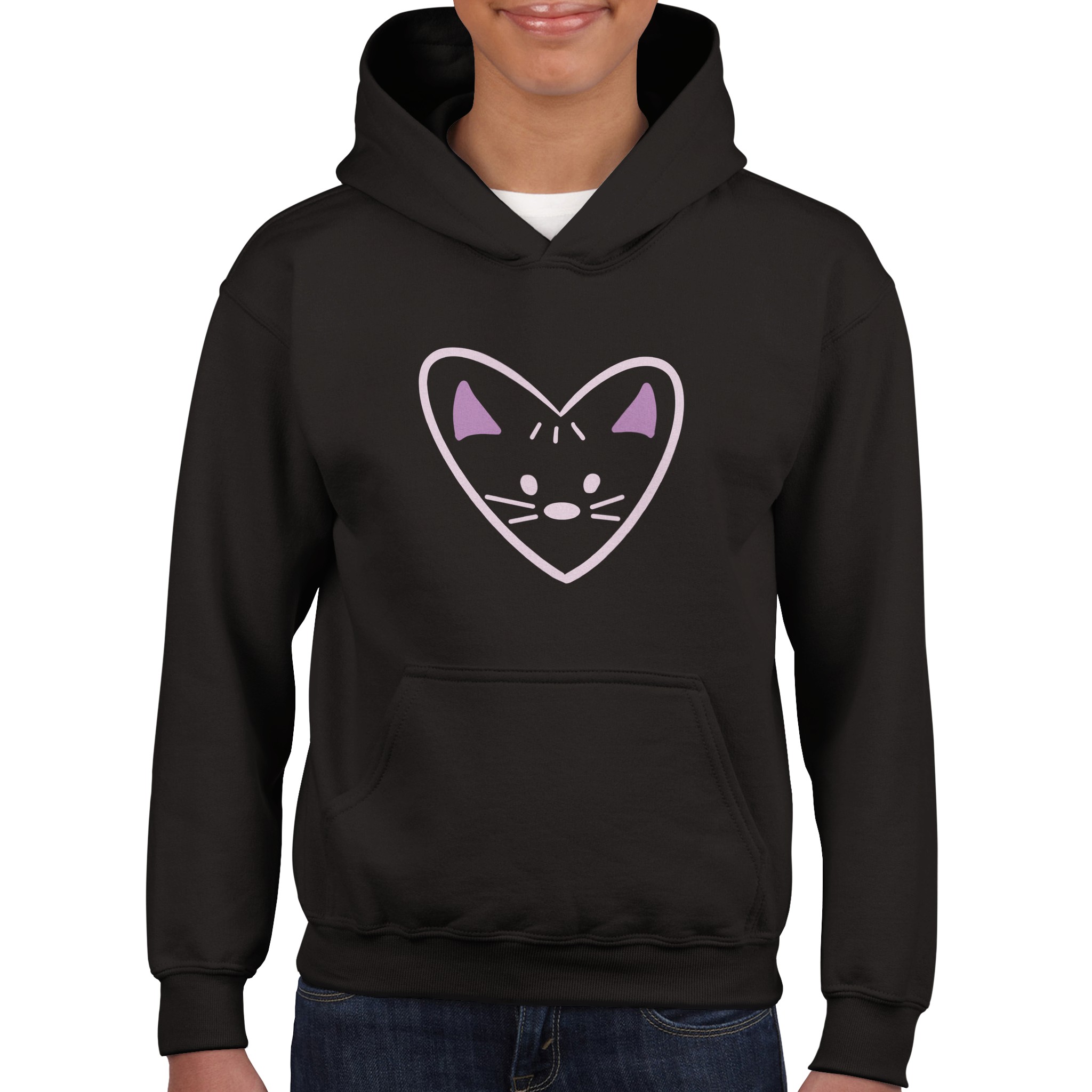Classic Kids Pullover Hoodie - Cat Heart Face