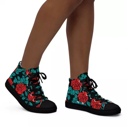 Women’s rose print high top canvas shoes