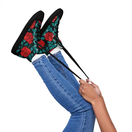 Women’s rose print high top canvas shoes
